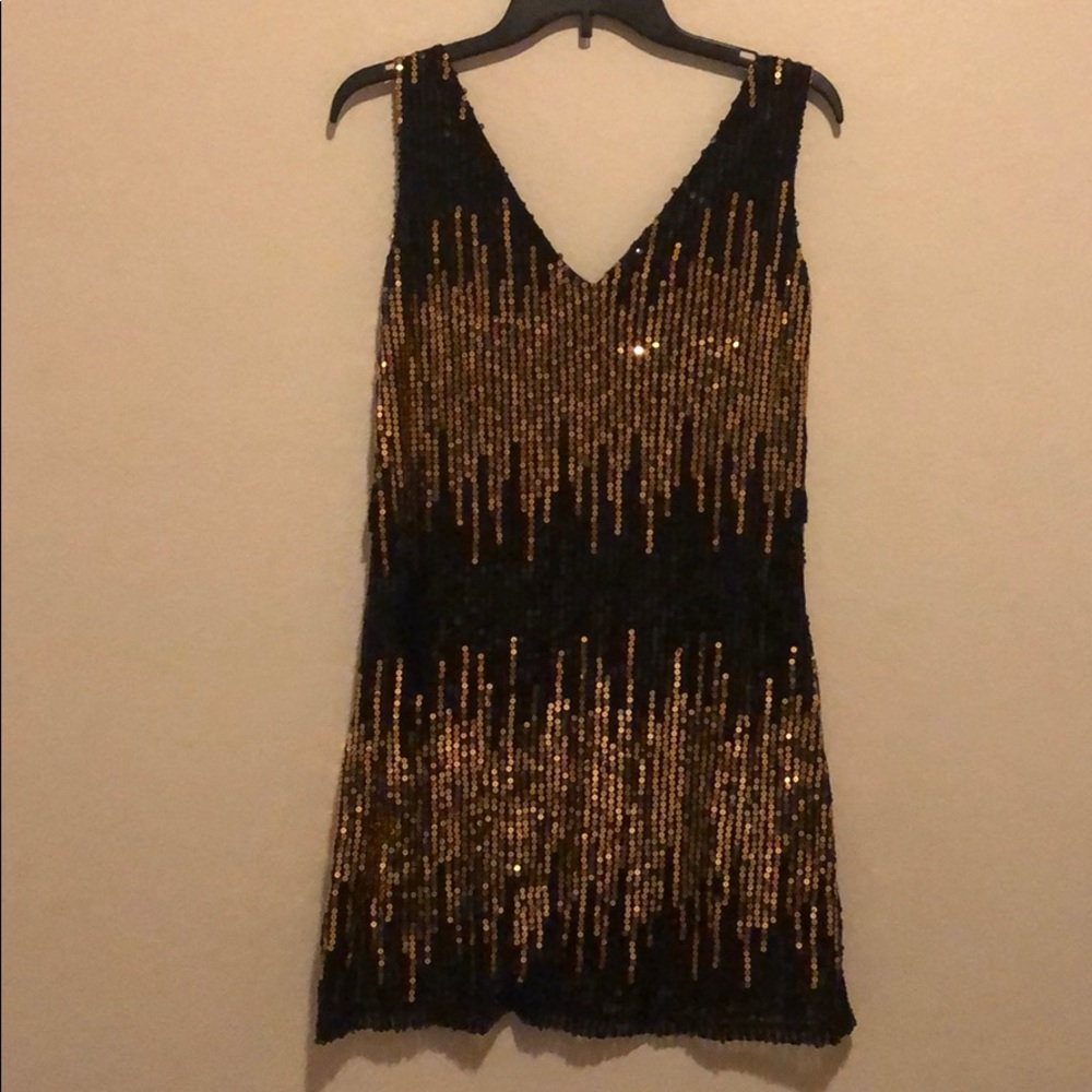 Black and Gold Sequin Mini Dress, Size XL